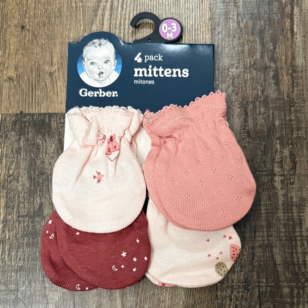 Gerber 4-Pack Baby Mittens - Pink and Red